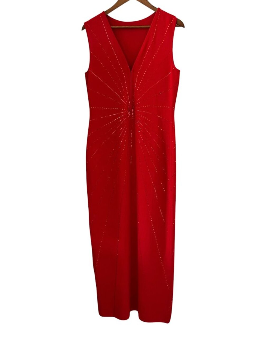 St John Evening Santana Knit Beaded Sleeveless Maxi Gown In Red Size 6-8